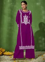 Rayon Purple Casual Wear Chikankari Work Readymade Kurti With Plazzo